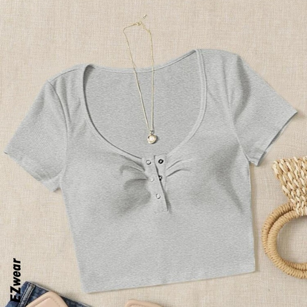 Grey button up crop top